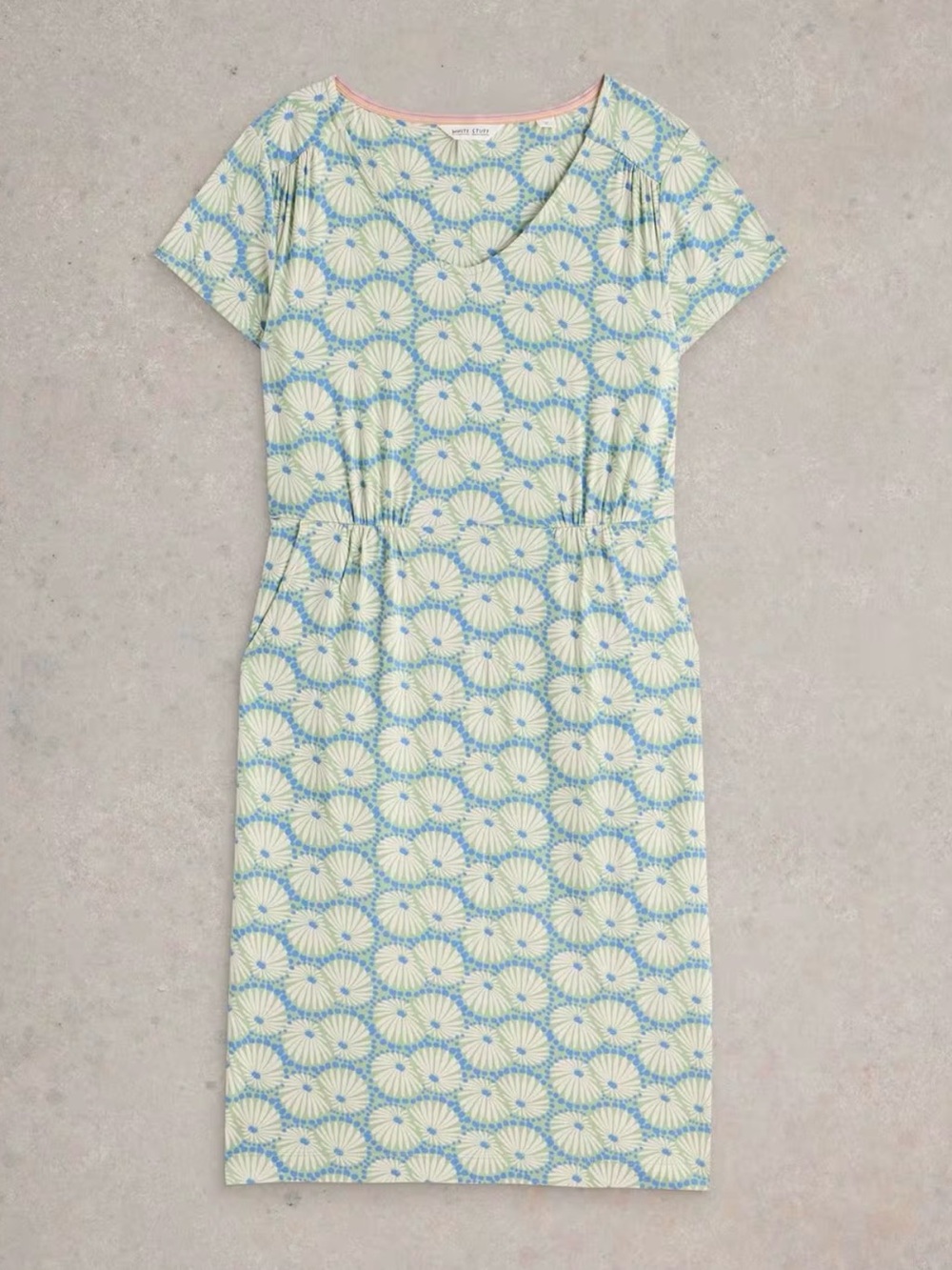 White Stuff Folk Print Jersey Dress Petite 12 Casual Artsy Summer Comfort